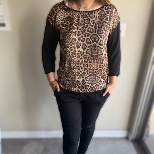 KOTON Elegant Black & Leopard Blouse Size 8/10